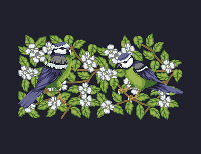 Blue tit bird illustration pattern tea
