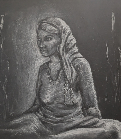 Gypsy Woman in Meadow drawing illustration