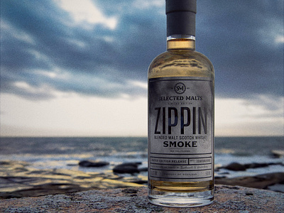 Selected Malts — ZIPPIN Smoke 3d cgi cgi photography label label design packaging packaging design whiskey whisky whisky packaging