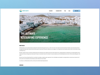 Windy Quests - Kitesurfing Trips in Greece branding greece kitesurfing logo minimal summer trip ui vacation web website