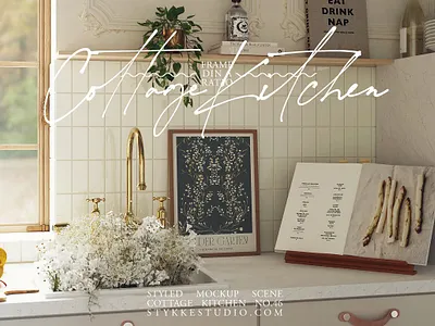 COTTAGE KITCHEN Frame Mockup cottage cottagecore frame mockup kitchen mockup mockup romantic mockup spring mockup summer mockup