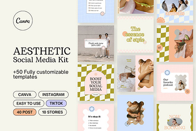 Aesthetic Instagram Template Kit aesthetic instagram template kit canva instagram post social media stories template tiktok