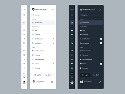 Side menu UI - Whitespace UI dark mode design menu saas menu side menu ui ui design ux design web design website