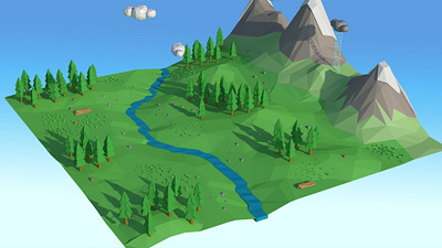 Cartoon low poly collection 1: Natural terrain 3d asset cartoon flowing landscape low low poly model natural nature poly river scene terrain trees wood