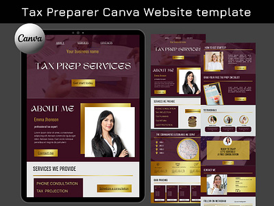 Canva website for Tax Preparer burgundy canva template bundle canva website canva website tax tax agent tax expert tax landing page tax prep template tax prep website tax preparation tax preparer tax return tax season tax services website tax website template