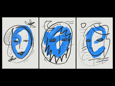 Faces - skethes art blue design illustration ilustracja minimal poster simple shapes skecz sketch sketchbook szkicownik