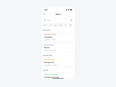 Activity History Page — Anearmala anearmalastudio app design design system detail page history doctor figma health history history activity page mobile page detail product design timeline ui ui design ux ux design