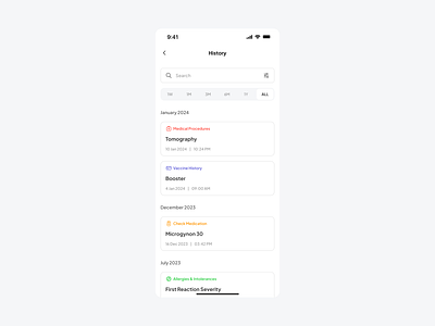 Activity History Page — Anearmala anearmalastudio app design design system detail page history doctor figma health history history activity page mobile page detail product design timeline ui ui design ux ux design