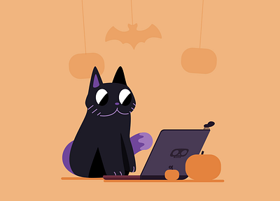 Happy Halloween 2d animation cat design graphic design halloween illustration laptop madewithsvgator motion graphics pumpkin skeleton spooky vector