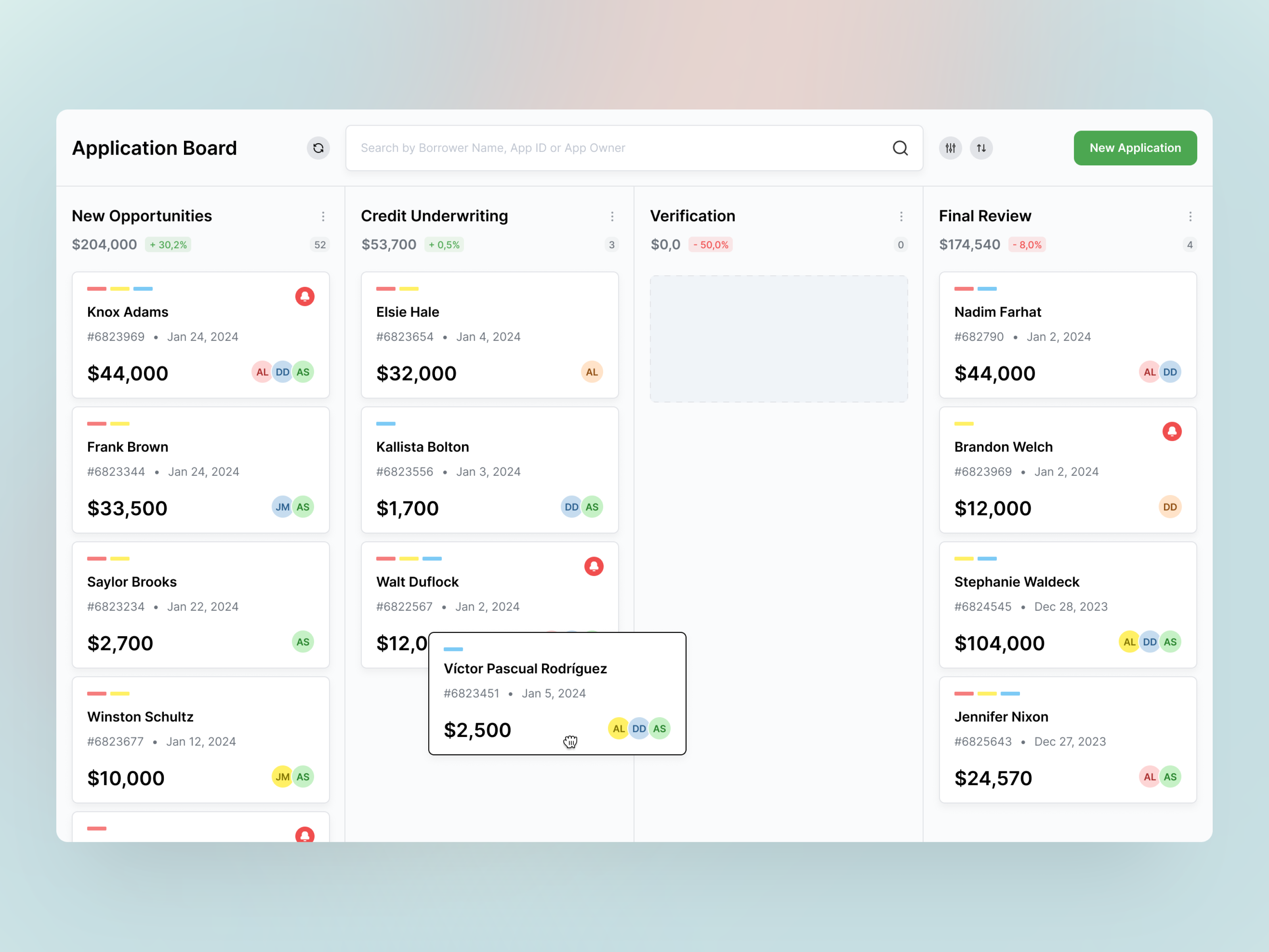 Loan Application Board agile alternative lending application borrowers credit credit scoring digital lending fintech fintech funding fintech lending insurtech kanban kanban board lenders lending loan project management review verification visual workflow