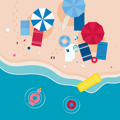 Beach Day 2d animation beach flamingo floaty graphic design illustration madewithsvgator motion graphics quiet relaxing sand seaside slippers umbrella vector