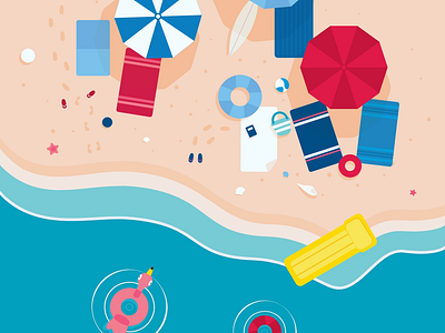 Beach Day 2d animation beach flamingo floaty graphic design illustration madewithsvgator motion graphics quiet relaxing sand seaside slippers umbrella vector