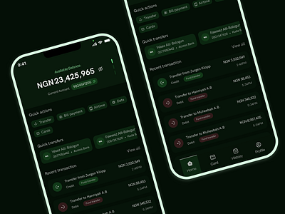 Banking App Dark-green theme Exploration ui