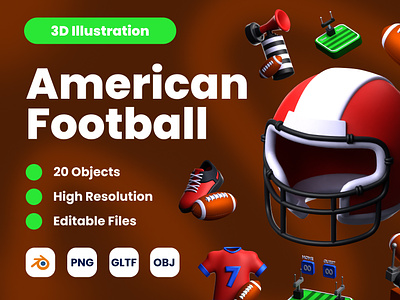 3D American Football Illustration 3d 3d blender 3d icon 3d icons 3d illustration 3d modeling american football branding design graphic design icon iconography illustration sport sugby super bowl ui