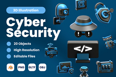 3D Cyber Security Illustration 3d 3d blender 3d icon 3d icons 3d illustration cyber cyber security design graphic design hacker icon iconography illustration protection security ui
