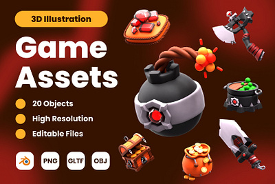 3D Game Assets Illustration 3d 3d blender 3d icon 3d icons 3d illustration 3d modeling branding design game game assets gaming graphic design icon iconography illustration ui weapon