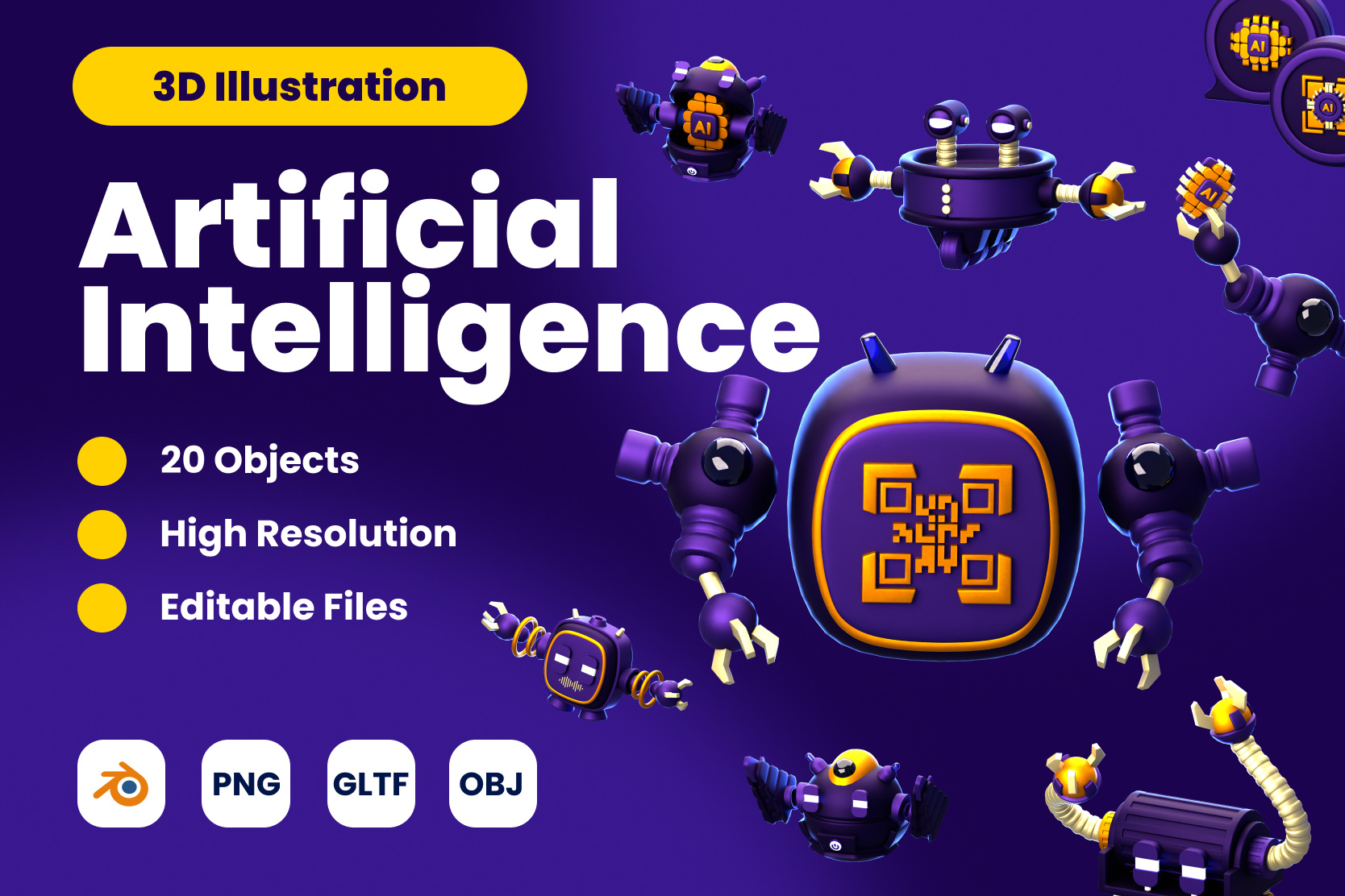 3D Artificial intelligence Illustration 3d 3d blender 3d icon 3d icons 3d illustration ai artificial artificial intelligence design graphic design icon iconography illustration intelligence robot ui