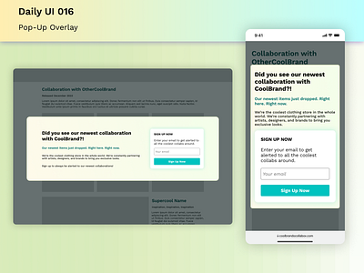Daily UI 016: Pop-Up Overlay dailyui dailyui016 dailyui16 dailyuipopup dailyuisignup dailyuiux design desktop figma mobile popup ui uidesign
