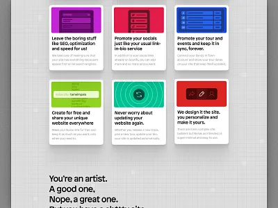 Noise — Homepage II cards landing page linkinbio music musicians web design