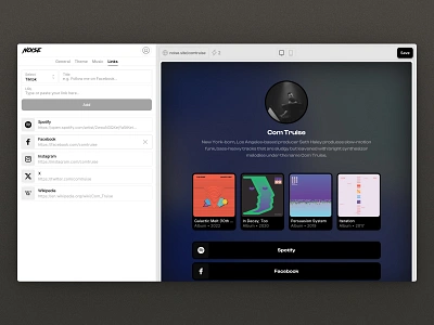 Noise — Customize your Links music musicians noise web app