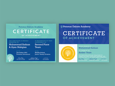 Potomac Debate Academy Certificates certificate design graphic design print design