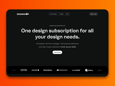 Hero section of a design subscription service. landing page minimal minimal web design subscription service ui design visual design web design web ui