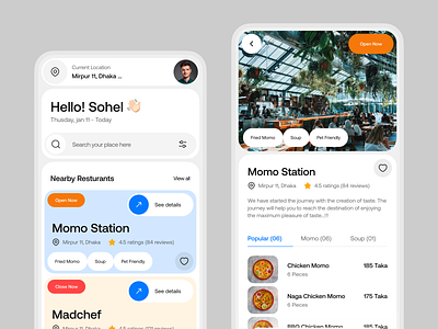 Restaurant Finder App 🚀 booking cafe clean design fast food find food ios map menu minimal mobile app orbix studio order product design restaurant restaurant app ui design uiux