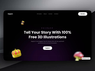Seppuh - Framer Template (Freebies Library) 3d animation dark mode framer framer template freebie freebies game glow glow in the dark interaction landing page landingpage library live website no code portfolio template web website