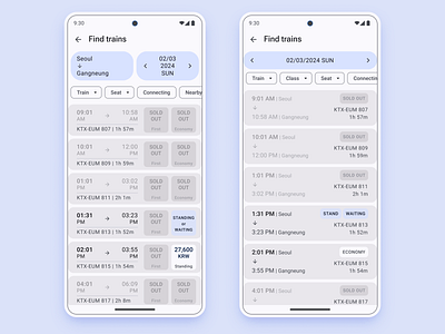 Find trains - 2 types of the finding card chips journey material design search time ux