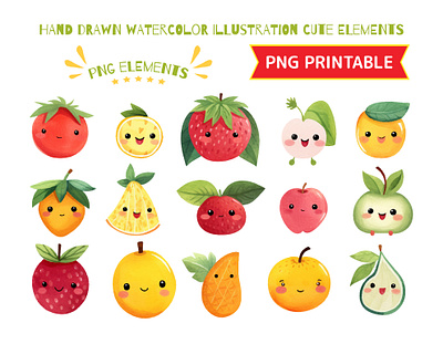 Kawaii fruits elements sticker