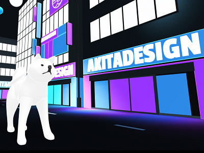 AKITADESIGN 3d 3d dog akita asia branding design studio future city graphic design neon neon lights spline