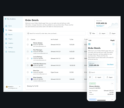 Order Details Page - Responsive Table Design button card chart dailyui dashboard design system desktop filter mobile mobile table navigation sidebar table text input ui ux