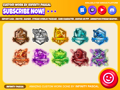 📛👑Custom Animal Kingdom Sub or Bit Badges📛👑 animal animal illustration animation artwork crocodile custom design digital art dragon eagle freelancer gorilla graphic design illustration lion loyalty badges open commission shark snake twitch emotes wolf