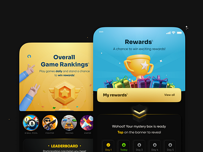 Leaderboard and Rewards game game interface gamification gaming app graphic design illustration leaderboard mobile app reward screen ui user interface elements visual design