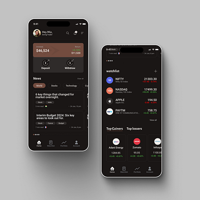 stock market application ui design. applicationdesign figma graphic design ui uidesign ux