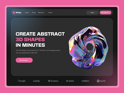 AI-powered 3D tool website 3d 3d design 3d shapes abstract ai dark theme hero section interface landing landing page modeling product product design service tool ui ux web website