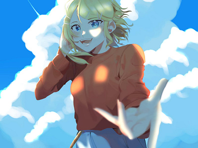 Rin in the blue art artist blue branding characterdesign clouds design digital digitalart drawing fanart illustration intheblue sky vocaloid vocaloidfanart