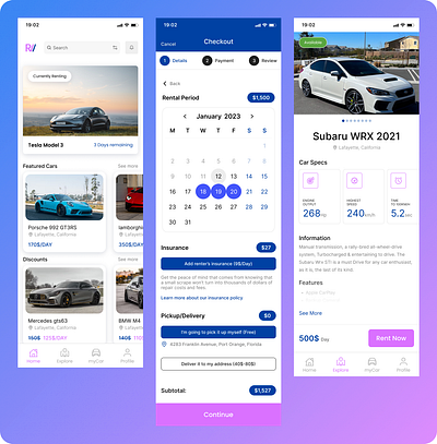 RideVibe | car rental app ui