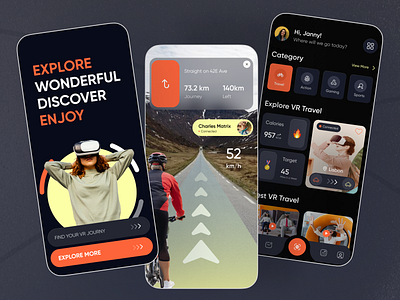 VR Travel App app design application ar bicycle clean ui cycling dark gps map master creationz mobile app play station road design tracker user experience user interface virtual reality vr vr technology vr travel app