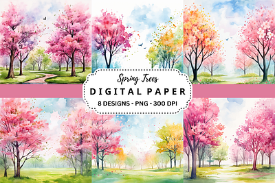 Spring Trees Digital Paper tumbler wrap