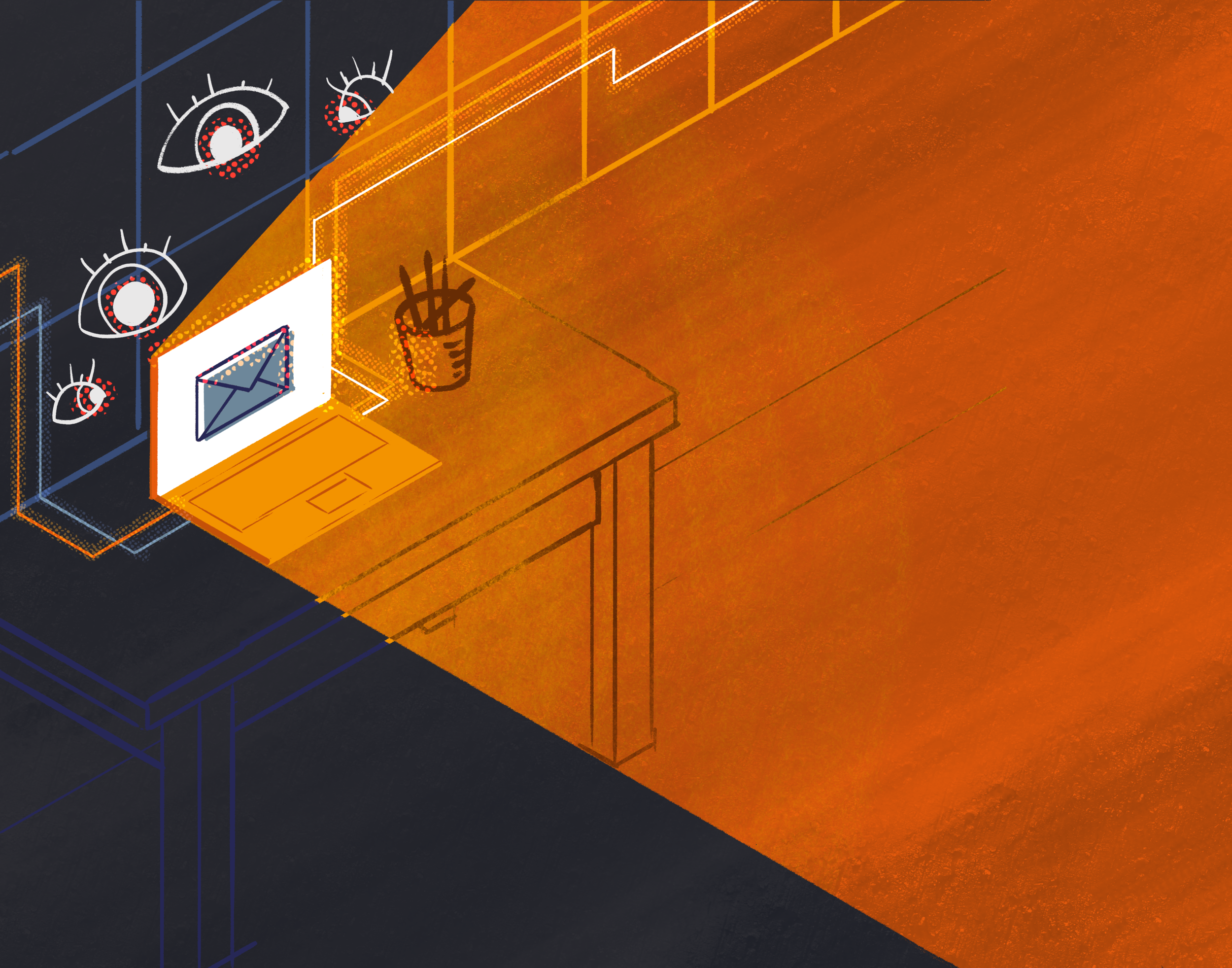 State of Email Security Cover Sketch computer cybersecurity editorial graphic illustration procreate