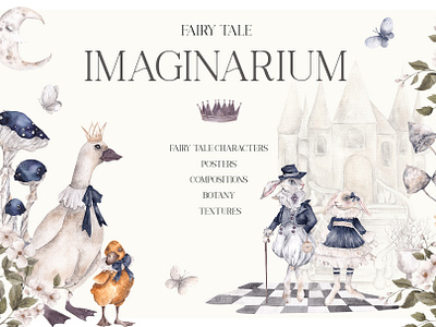 Imaginarium. Fairy tale. Watercolor hand draw collection baby cartoon castle fairy flowers gusse hand draw imaginarium magic princess rabbit tale watercolor