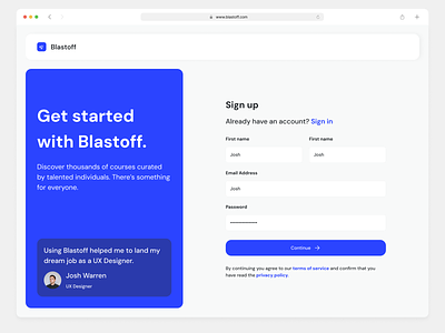 Blastoff sign up form courses create account dailyui design elearning flat minimal sign up ui ux web web design