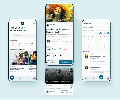 Wellness Online Events App UI graphic design ui