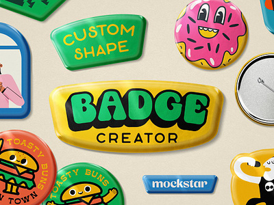 Custom Shape Badge Creator badge badge mockup badges branding mockup button button badge button badge mockup button mockup custom shape badge creator logo mockup packaging photoshop photoshop mockup printed template mockup texture