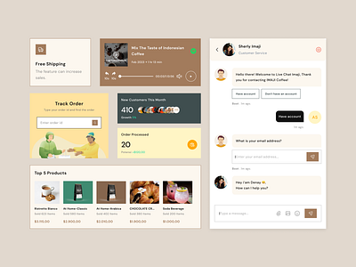 Imaji Coffee Website - UI Components brown chat coffee coffee orders coffee shop ui dashboard design live chat order tracking track order ui ui components ui elements user interface kit website