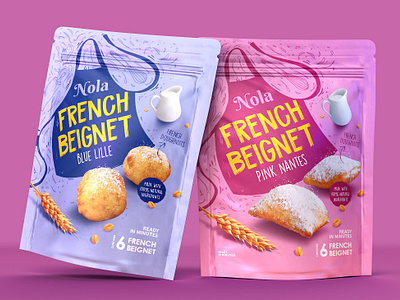 Nola French Beignet food bag food packaging food pouch bag graphic design label design packaging packaging designer pouch bag pouch packaging