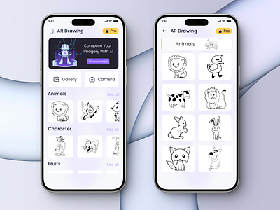 AR Drawing App UI ai ai art ar drawing design draw artwork drawing app for kids drawing app ui drawing app ui design drawing dashboard drawing desk graphic design kids app learning sketch sketch app sketch app ui sketch notes app smart sketch app ui ui drawing app