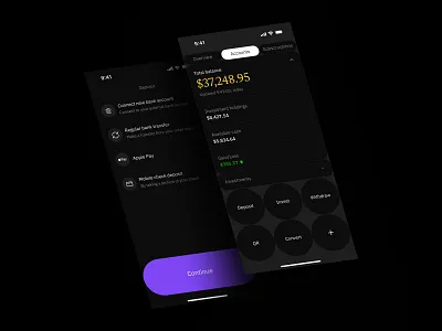 finance app: mobile app, investments, finance, fintech account app balance banking branding cards cash dashboard deposit finance app financial app fintech fintech app investments ios mobile app personal stocks transfer visual identity