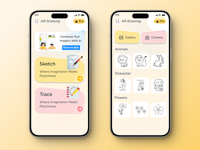 AR Drawing App UI ai ai art ar drawing design draw artwork drawing app for kids drawing app ui drawing app ui design drawing dashboard drawing desk graphic design kids app learning sketch sketch app sketch app ui sketch notes app smart sketch app ui ui drawing app